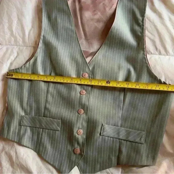 Vtg 80s 90s Petite Sophisticate Union Made Green Stripe Vest - Size 12 - Picture 5 of 7